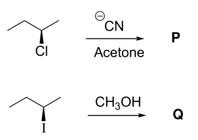 GATE XL 2026 Q21 figure: The major products P and Q obtained in the following reactions are