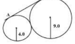 Two circles of radii 4.0 and 9.0 touching externally with common tangent AB