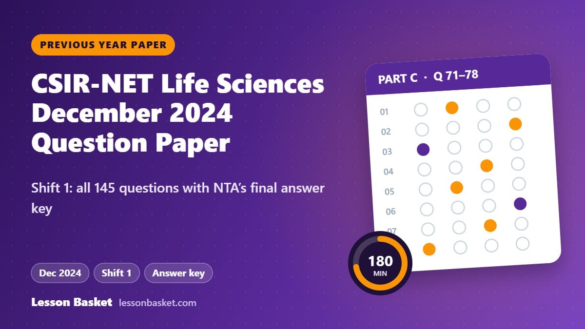 CSIR-NET Life Sciences December 2024 Shift 1 question paper with answer key: all 145 questions