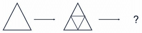 A triangle, then a triangle subdivided with smaller triangles at its vertices, then a question mark