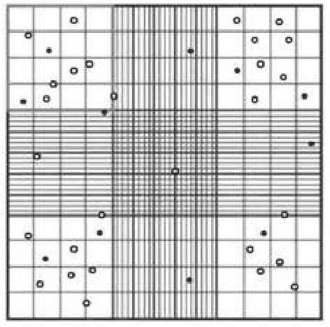 Hemocytometer grid with stained and unstained cells