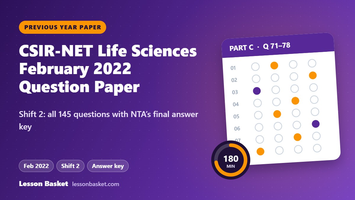 CSIR-NET Life Sciences February 2022 Shift 2 question paper with answer key: all 145 questions